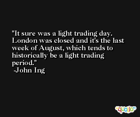 It sure was a light trading day. London was closed and it's the last week of August, which tends to historically be a light trading period. -John Ing