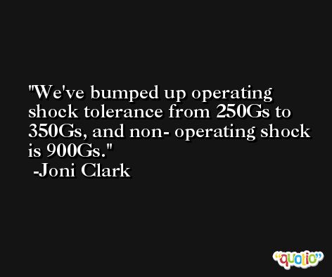 We've bumped up operating shock tolerance from 250Gs to 350Gs, and non- operating shock is 900Gs. -Joni Clark