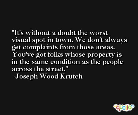 It's without a doubt the worst visual spot in town. We don't always get complaints from those areas. You've got folks whose property is in the same condition as the people across the street. -Joseph Wood Krutch