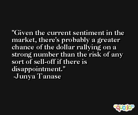 Given the current sentiment in the market, there's probably a greater chance of the dollar rallying on a strong number than the risk of any sort of sell-off if there is disappointment. -Junya Tanase