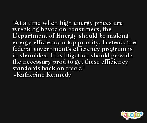 At a time when high energy prices are wreaking havoc on consumers, the Department of Energy should be making energy efficiency a top priority. Instead, the federal government's efficiency program is in shambles. This litigation should provide the necessary prod to get these efficiency standards back on track. -Katherine Kennedy