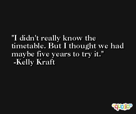 I didn't really know the timetable. But I thought we had maybe five years to try it. -Kelly Kraft