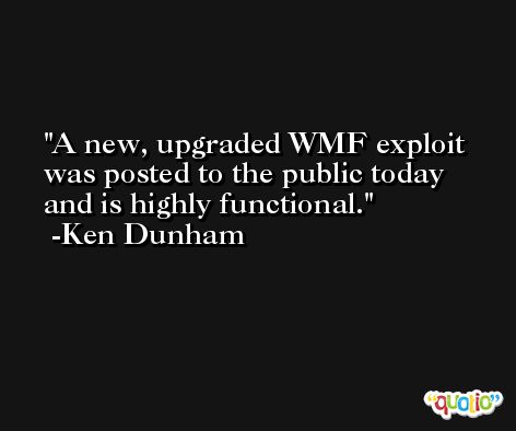 A new, upgraded WMF exploit was posted to the public today and is highly functional. -Ken Dunham