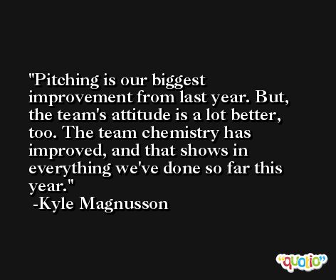 Pitching is our biggest improvement from last year. But, the team's attitude is a lot better, too. The team chemistry has improved, and that shows in everything we've done so far this year. -Kyle Magnusson