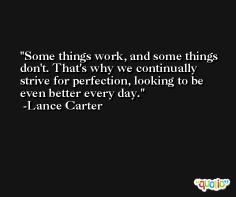 Some things work, and some things don't. That's why we continually strive for perfection, looking to be even better every day. -Lance Carter