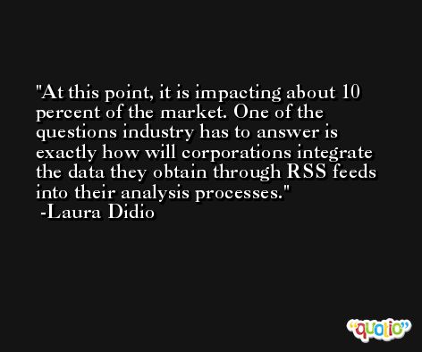 At this point, it is impacting about 10 percent of the market. One of the questions industry has to answer is exactly how will corporations integrate the data they obtain through RSS feeds into their analysis processes. -Laura Didio