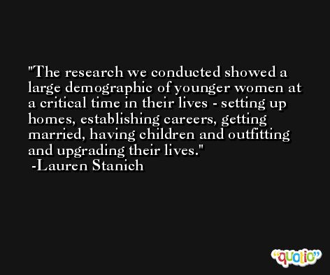 The research we conducted showed a large demographic of younger women at a critical time in their lives - setting up homes, establishing careers, getting married, having children and outfitting and upgrading their lives. -Lauren Stanich