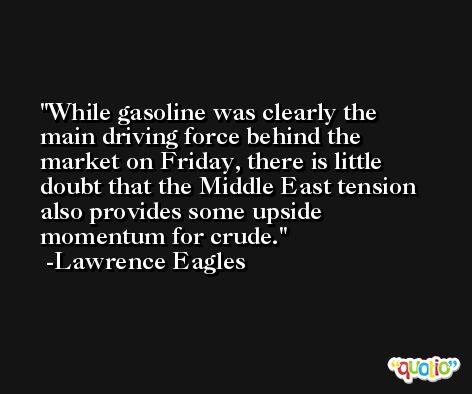 While gasoline was clearly the main driving force behind the market on Friday, there is little doubt that the Middle East tension also provides some upside momentum for crude. -Lawrence Eagles