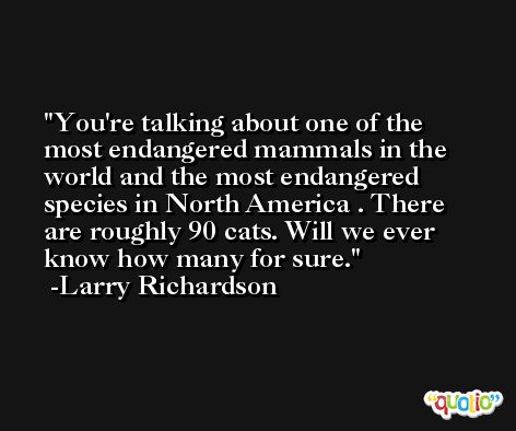 You're talking about one of the most endangered mammals in the world and the most endangered species in North America . There are roughly 90 cats. Will we ever know how many for sure. -Larry Richardson