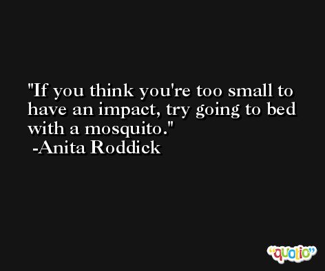 If you think you're too small to have an impact, try going to bed with a mosquito. -Anita Roddick