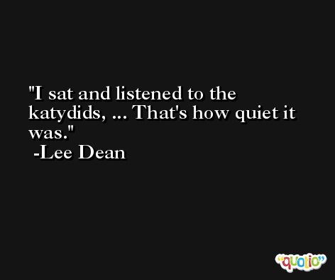 I sat and listened to the katydids, ... That's how quiet it was. -Lee Dean