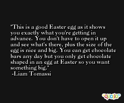 This is a good Easter egg as it shows you exactly what you're getting in advance. You don't have to open it up and see what's there, plus the size of the egg is nice and big. You can get chocolate bars any day but you only get chocolate shaped in an egg at Easter so you want something big. -Liam Tomassi