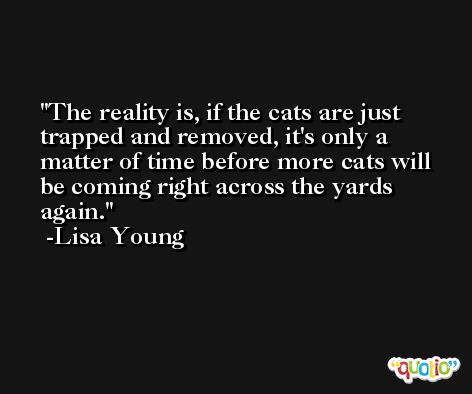 The reality is, if the cats are just trapped and removed, it's only a matter of time before more cats will be coming right across the yards again. -Lisa Young