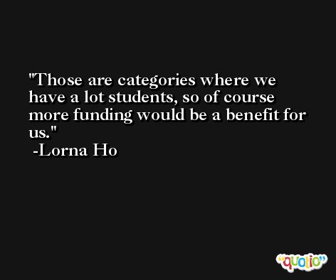 Those are categories where we have a lot students, so of course more funding would be a benefit for us. -Lorna Ho