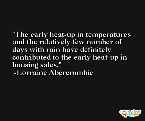 The early heat-up in temperatures and the relatively few number of days with rain have definitely contributed to the early heat-up in housing sales. -Lorraine Abercrombie