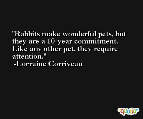 Rabbits make wonderful pets, but they are a 10-year commitment. Like any other pet, they require attention. -Lorraine Corriveau