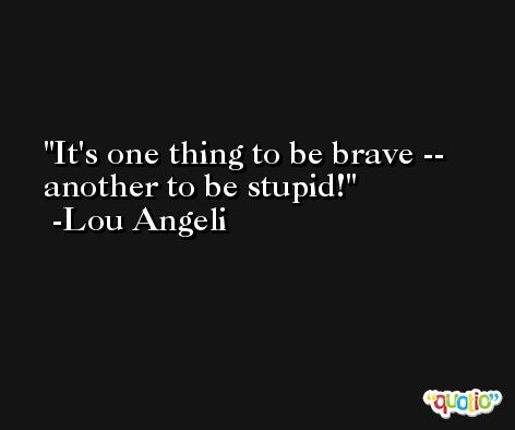 It's one thing to be brave -- another to be stupid! -Lou Angeli