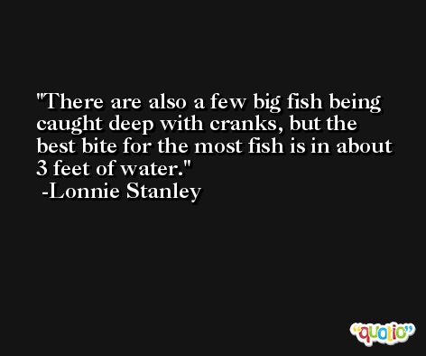 There are also a few big fish being caught deep with cranks, but the best bite for the most fish is in about 3 feet of water. -Lonnie Stanley