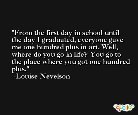 From the first day in school until the day I graduated, everyone gave me one hundred plus in art. Well, where do you go in life? You go to the place where you got one hundred plus. -Louise Nevelson