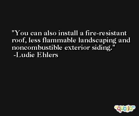You can also install a fire-resistant roof, less flammable landscaping and noncombustible exterior siding. -Ludie Ehlers