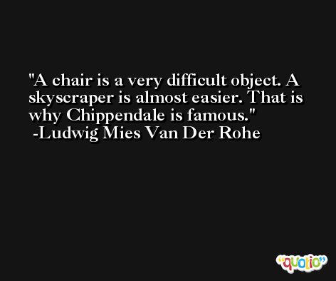 A chair is a very difficult object. A skyscraper is almost easier. That is why Chippendale is famous. -Ludwig Mies Van Der Rohe