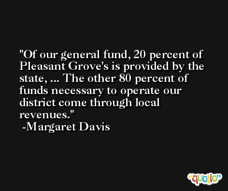 Of our general fund, 20 percent of Pleasant Grove's is provided by the state, ... The other 80 percent of funds necessary to operate our district come through local revenues. -Margaret Davis