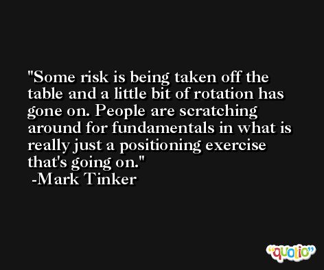 Some risk is being taken off the table and a little bit of rotation has gone on. People are scratching around for fundamentals in what is really just a positioning exercise that's going on. -Mark Tinker