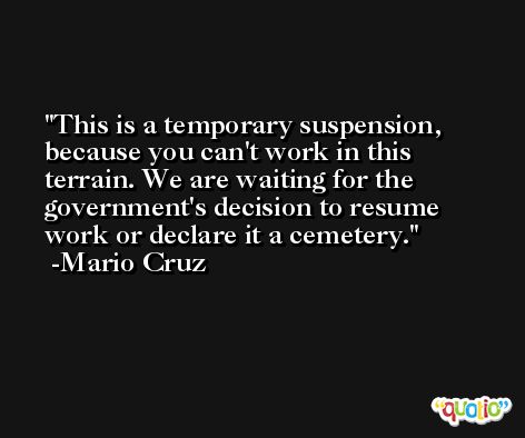 This is a temporary suspension, because you can't work in this terrain. We are waiting for the government's decision to resume work or declare it a cemetery. -Mario Cruz