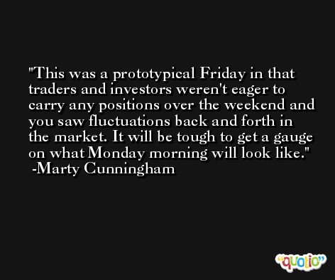 This was a prototypical Friday in that traders and investors weren't eager to carry any positions over the weekend and you saw fluctuations back and forth in the market. It will be tough to get a gauge on what Monday morning will look like. -Marty Cunningham