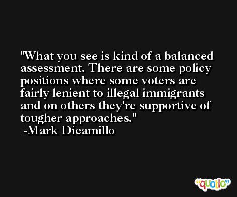 What you see is kind of a balanced assessment. There are some policy positions where some voters are fairly lenient to illegal immigrants and on others they're supportive of tougher approaches. -Mark Dicamillo