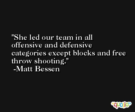 She led our team in all offensive and defensive categories except blocks and free throw shooting. -Matt Bessen