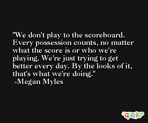 We don't play to the scoreboard. Every possession counts, no matter what the score is or who we're playing. We're just trying to get better every day. By the looks of it, that's what we're doing. -Megan Myles