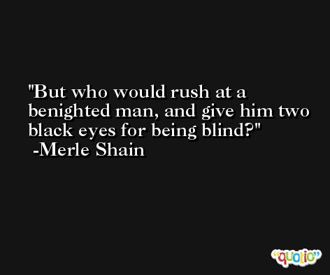 But who would rush at a benighted man, and give him two black eyes for being blind? -Merle Shain
