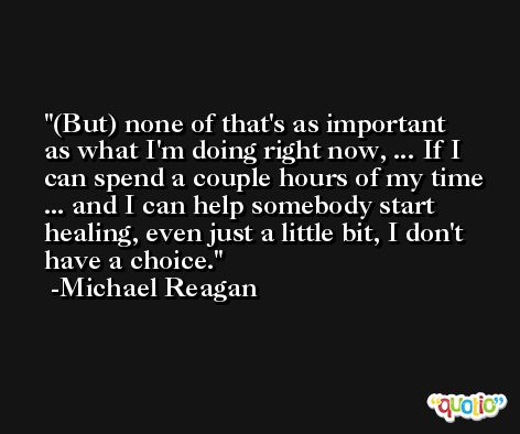 (But) none of that's as important as what I'm doing right now, ... If I can spend a couple hours of my time ... and I can help somebody start healing, even just a little bit, I don't have a choice. -Michael Reagan