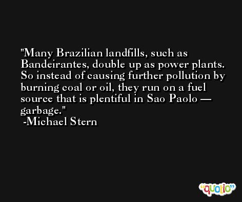 Many Brazilian landfills, such as Bandeirantes, double up as power plants. So instead of causing further pollution by burning coal or oil, they run on a fuel source that is plentiful in Sao Paolo — garbage. -Michael Stern