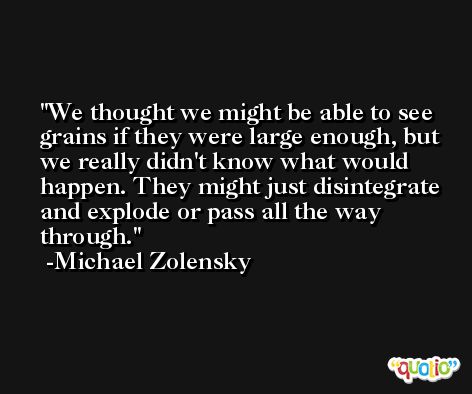 We thought we might be able to see grains if they were large enough, but we really didn't know what would happen. They might just disintegrate and explode or pass all the way through. -Michael Zolensky