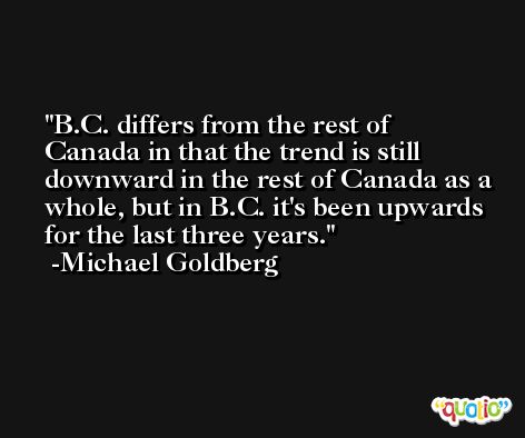 B.C. differs from the rest of Canada in that the trend is still downward in the rest of Canada as a whole, but in B.C. it's been upwards for the last three years. -Michael Goldberg