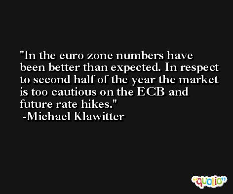 In the euro zone numbers have been better than expected. In respect to second half of the year the market is too cautious on the ECB and future rate hikes. -Michael Klawitter