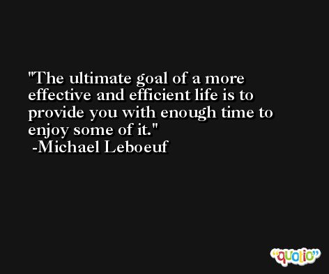 The ultimate goal of a more effective and efficient life is to provide you with enough time to enjoy some of it. -Michael Leboeuf