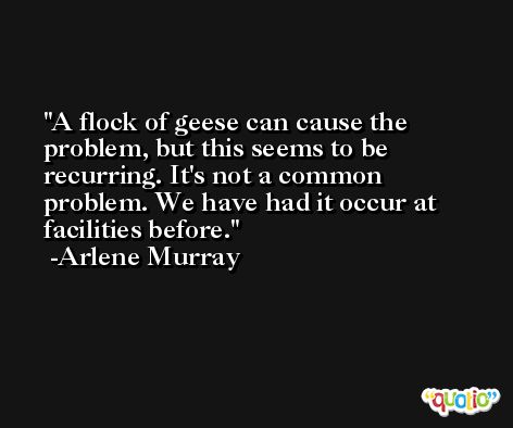 A flock of geese can cause the problem, but this seems to be recurring. It's not a common problem. We have had it occur at facilities before. -Arlene Murray