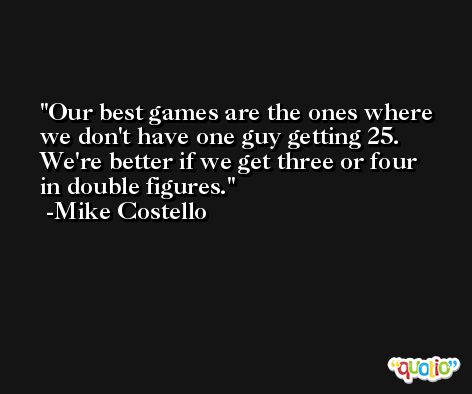 Our best games are the ones where we don't have one guy getting 25. We're better if we get three or four in double figures. -Mike Costello
