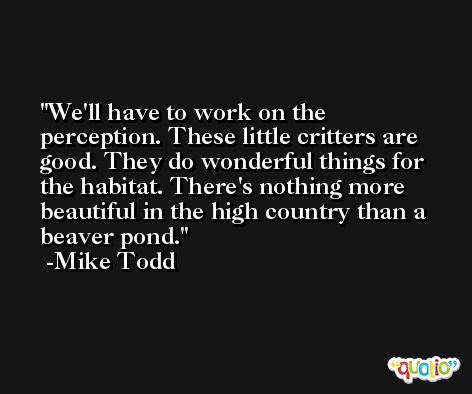 We'll have to work on the perception. These little critters are good. They do wonderful things for the habitat. There's nothing more beautiful in the high country than a beaver pond. -Mike Todd