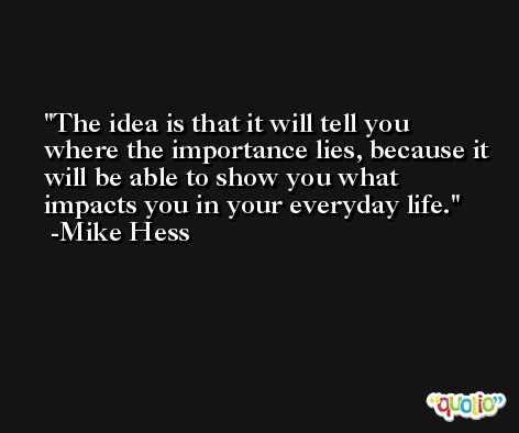 The idea is that it will tell you where the importance lies, because it will be able to show you what impacts you in your everyday life. -Mike Hess