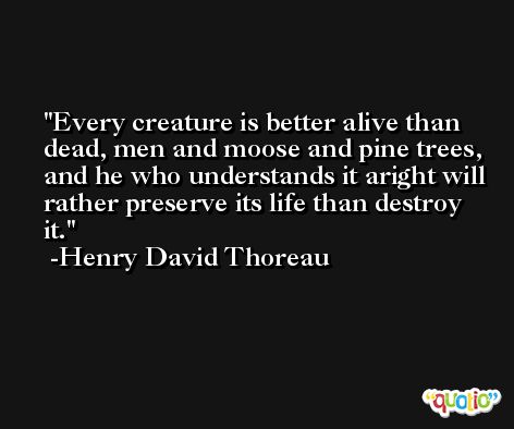 Every creature is better alive than dead, men and moose and pine trees, and he who understands it aright will rather preserve its life than destroy it. -Henry David Thoreau