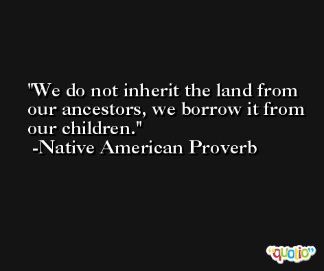 We do not inherit the land from our ancestors, we borrow it from our children. -Native American Proverb