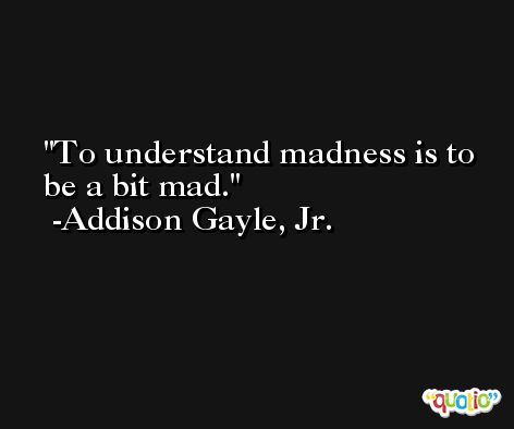 To understand madness is to be a bit mad. -Addison Gayle, Jr.