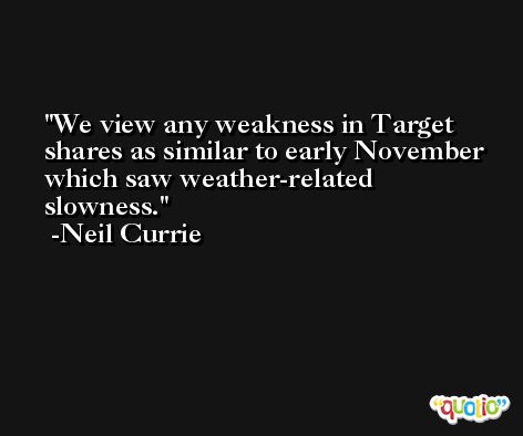 We view any weakness in Target shares as similar to early November which saw weather-related slowness. -Neil Currie