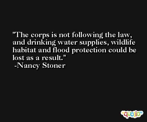 The corps is not following the law, and drinking water supplies, wildlife habitat and flood protection could be lost as a result. -Nancy Stoner