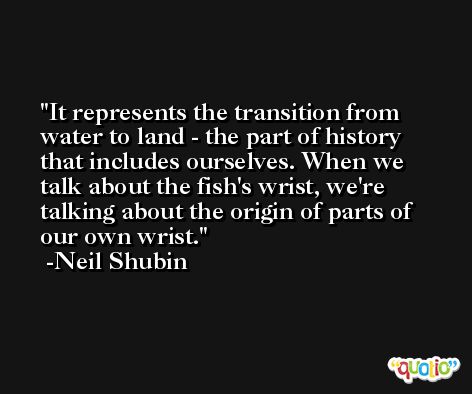 It represents the transition from water to land - the part of history that includes ourselves. When we talk about the fish's wrist, we're talking about the origin of parts of our own wrist. -Neil Shubin
