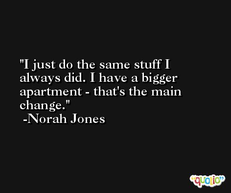 I just do the same stuff I always did. I have a bigger apartment - that's the main change. -Norah Jones